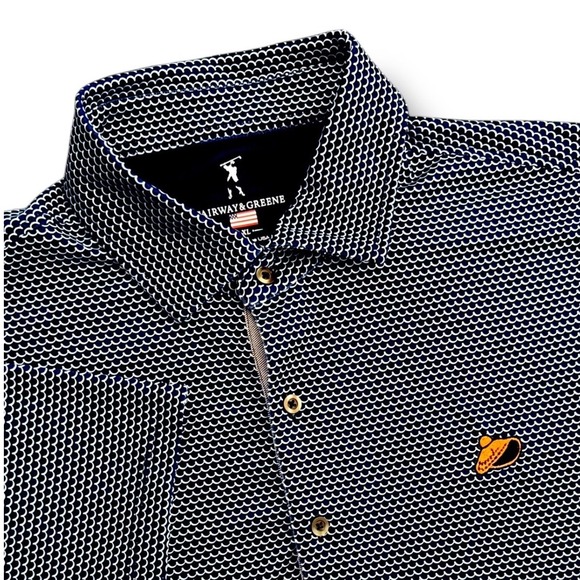 Fairway & Greene Other - Fairway‎ Greene Men's XL Golf Polo Shirt Navy Blue Geometric Print Made in USA